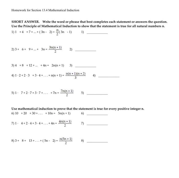 Solved Homework for Section 13.4 Mathematical Induction | Chegg.com