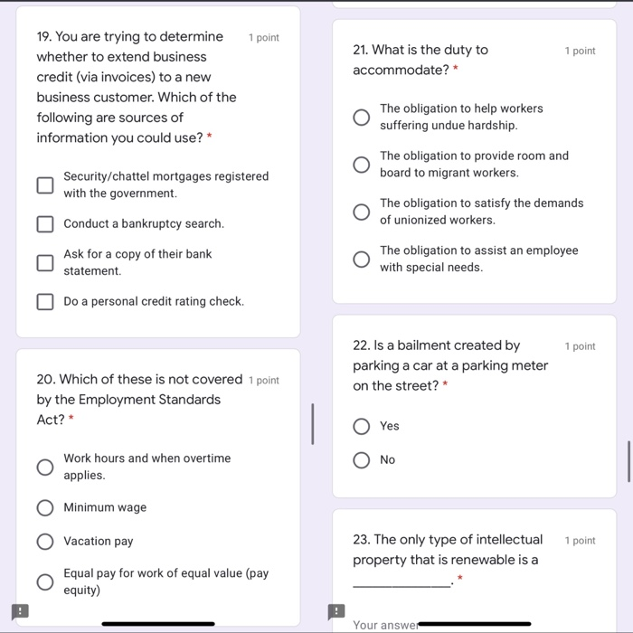 Solved 1 point 1 point 21. What is the duty to accommodate? | Chegg.com