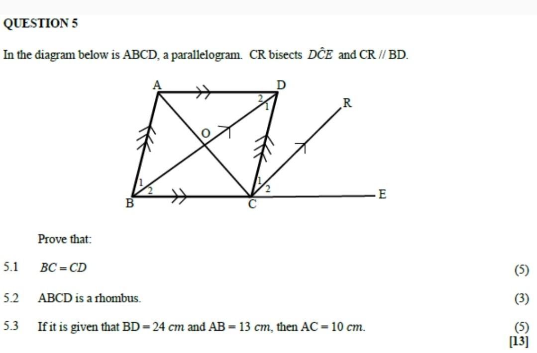 Solved In the diagram below is ABCD, a parallelogram. CR | Chegg.com