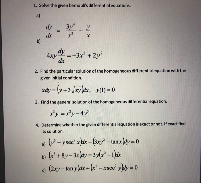 1 Solve The Given Bernouli S Differential Equations Chegg Com