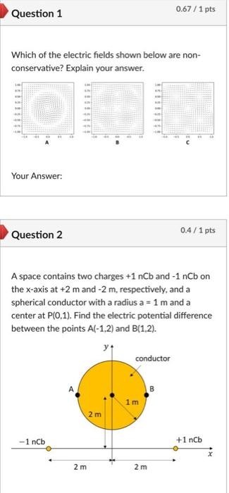 Solved 0.67 / 1 pts Question 1 Which of the electric fields | Chegg.com