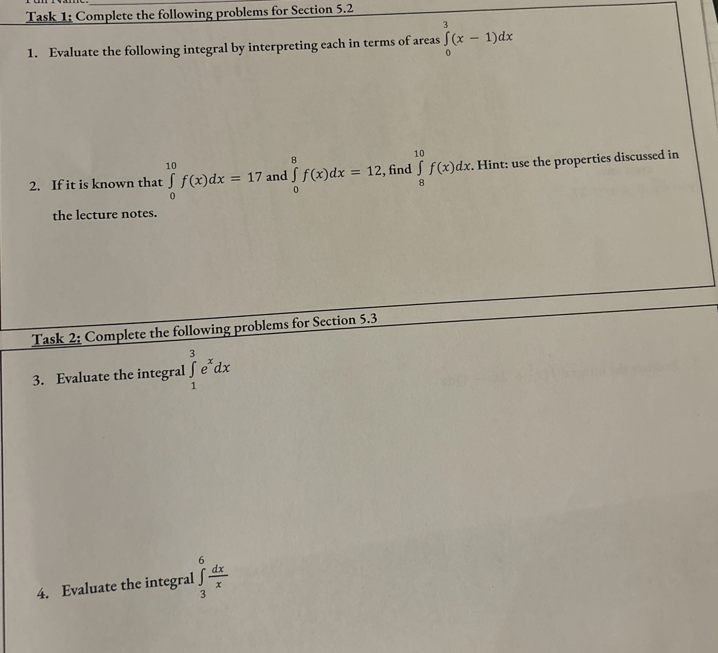 Solved Task 1: Complete the following problems for Section | Chegg.com