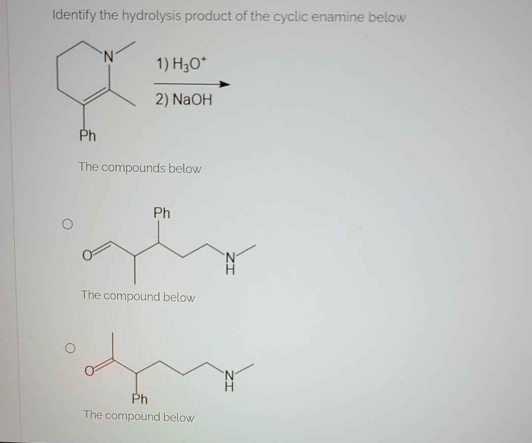 Solved Identify the hydrolysis product of the cyclic enamine | Chegg.com