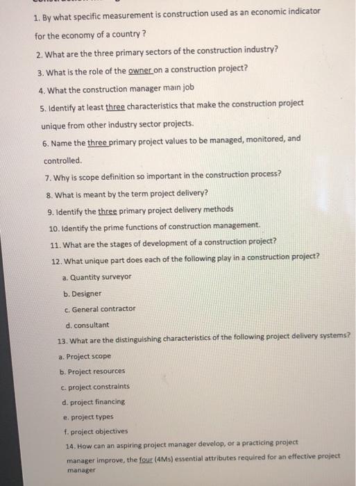Solved 1. By what specific measurement is construction used