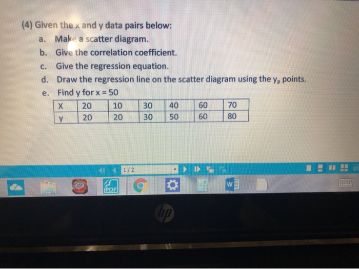 Solved (4) Given the x and y data pairs below: a. Make a | Chegg.com