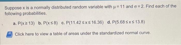 Solved Suppose x is a normally distributed random variable | Chegg.com