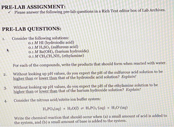 Solved PRE-LAB ASSIGNMENT: Please Answer The Following | Chegg.com