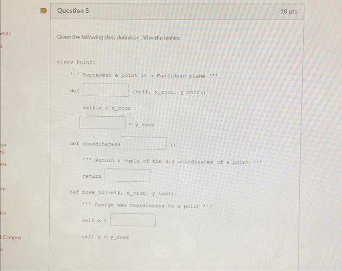 Solved Question 5 10 pts ents Given the following class | Chegg.com