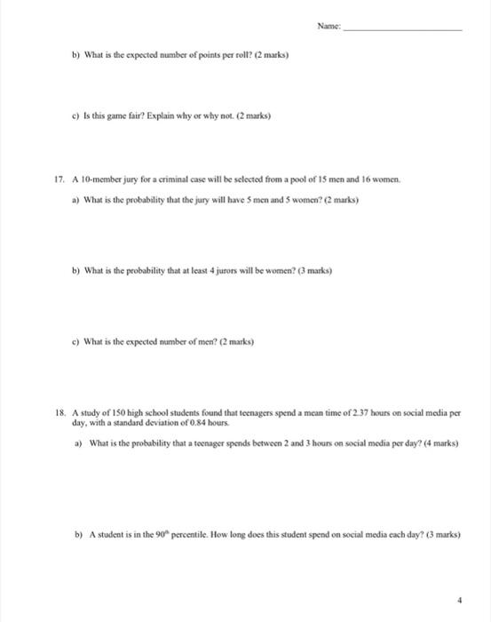 Solved Name: MDM4U: Mathematics of Data Management | Chegg.com