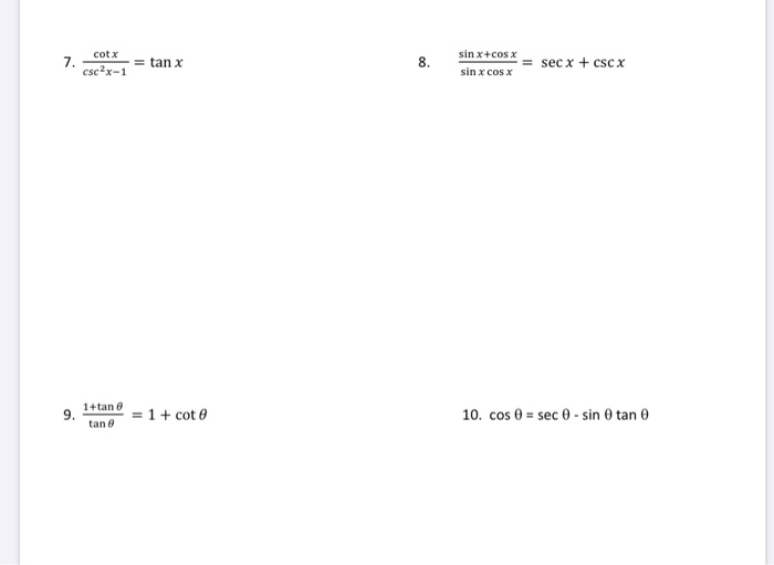 Solved Use your Trig Identity CHEAT SHEET to help you prove | Chegg.com