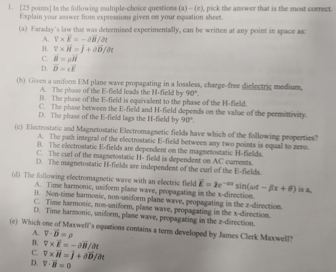 Solved 1. [25 Points] In The Following Multiple-choice | Chegg.com