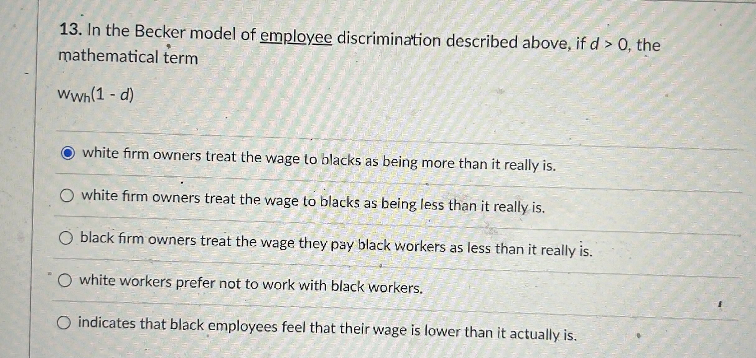 Solved In the Becker model of employee discrimination | Chegg.com
