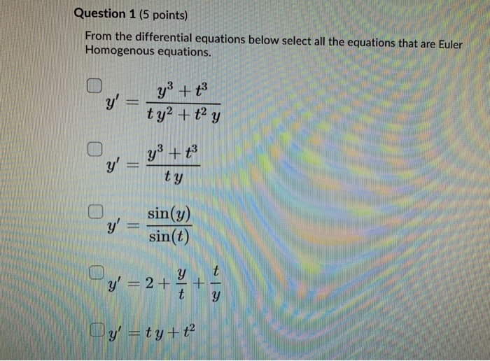 Solved Question 1 5 Points From The Differential Equations 5554
