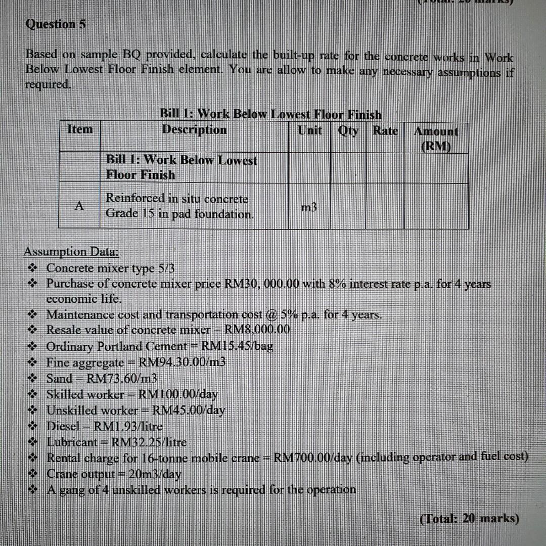Solved Based on sample BQ provided, calculate the built-up | Chegg.com