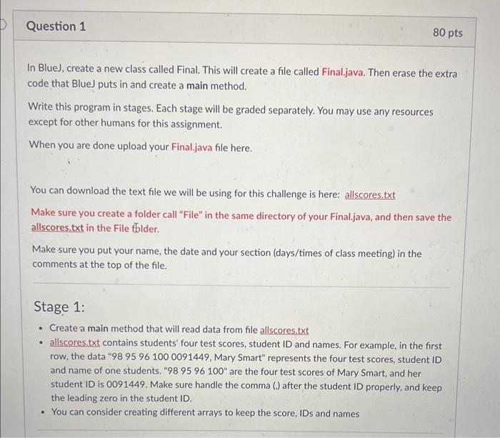 Solved In BlueJ, create a new class called Final. This will | Chegg.com