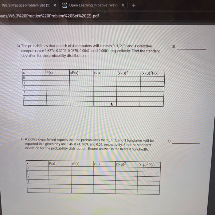 W6.3 Practice Problem Set (2) X Open Learning | Chegg.com