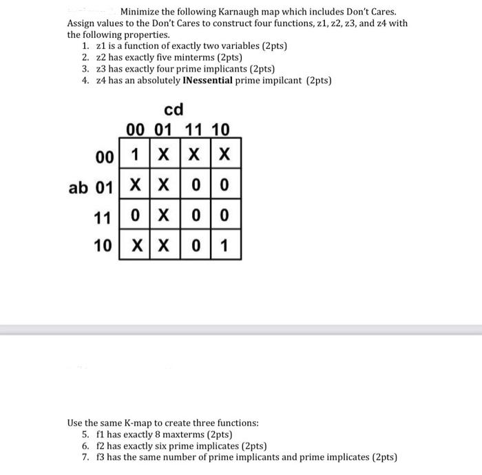 Solved Minimize The Following Karnaugh Map Which Includes