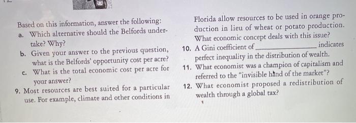 Solved Based on this information, answer the following: a. | Chegg.com