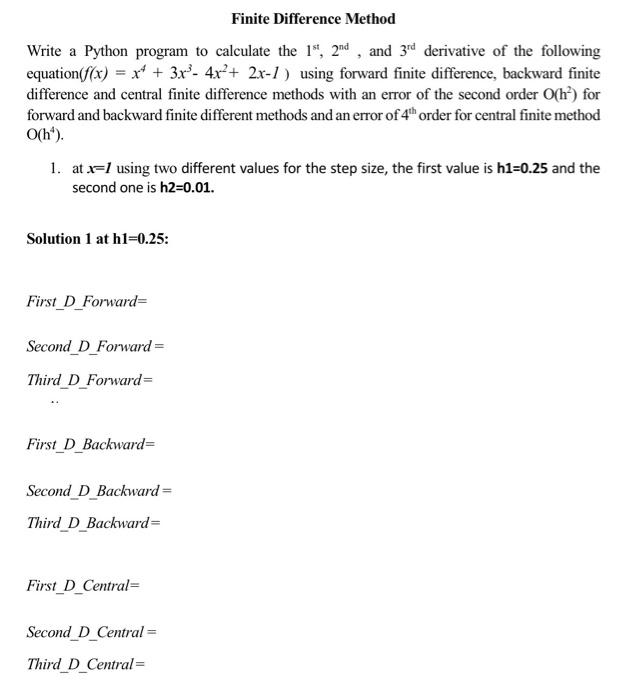 Solved Finite Difference Method Write a Python program to | Chegg.com