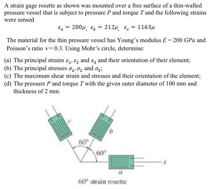 Solved A Strain Gage Rosette As Shown Was Mounted Over A | Chegg.com