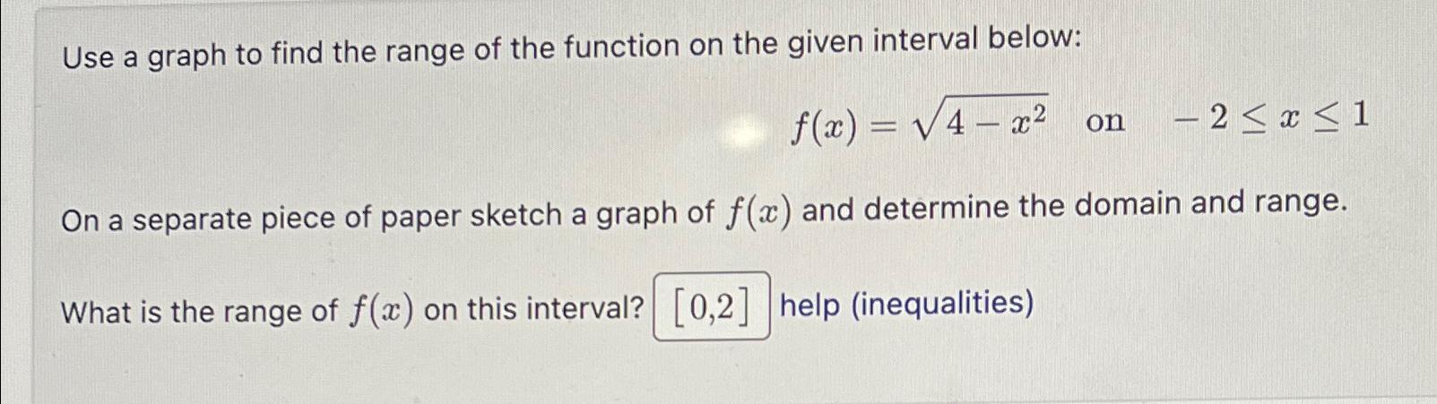 Solved Use a graph to find the range of the function on the | Chegg.com