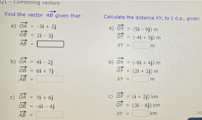 Solved Q1 Combining vectors Find the vector AB given that: | Chegg.com