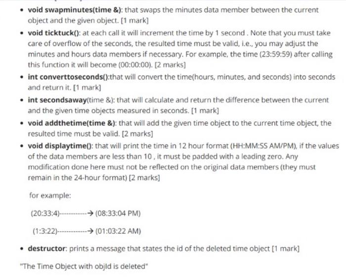 Solved Define and implement a class MyTime as described in | Chegg.com