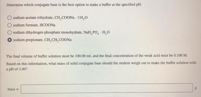 Solved A student must make a buffer solution with a pH of | Chegg.com