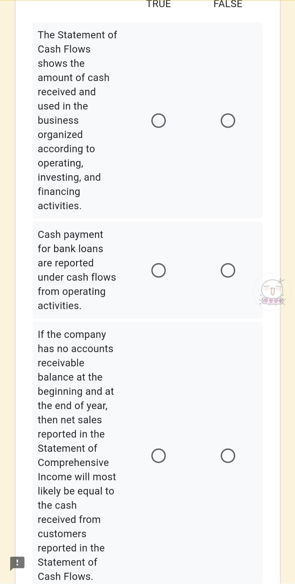 Solved TRUE FALSE The Statement of Cash Flows shows the