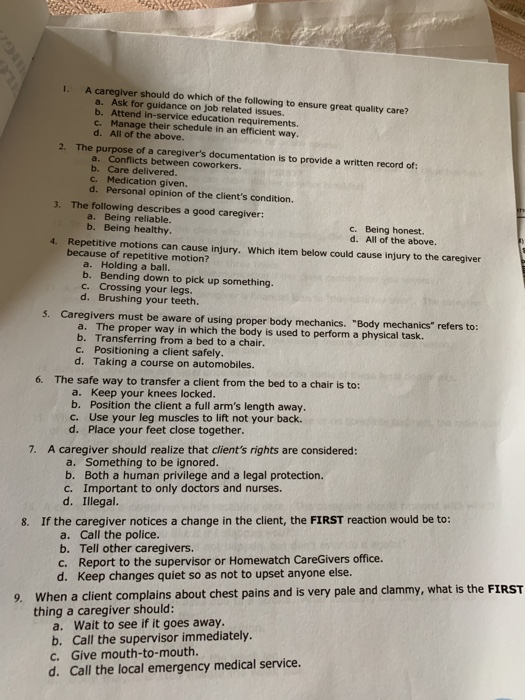 Solved Paper A caregiver should do which of the following to