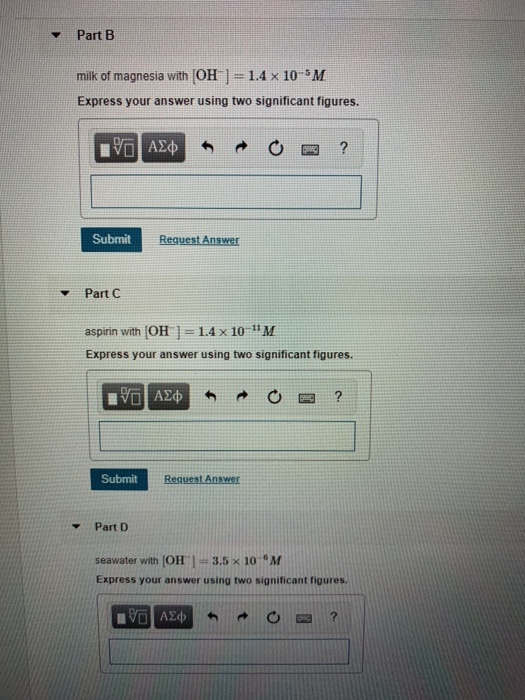Solved Part B milk of magnesia with OH |= 1.4 x 10 M Express | Chegg.com