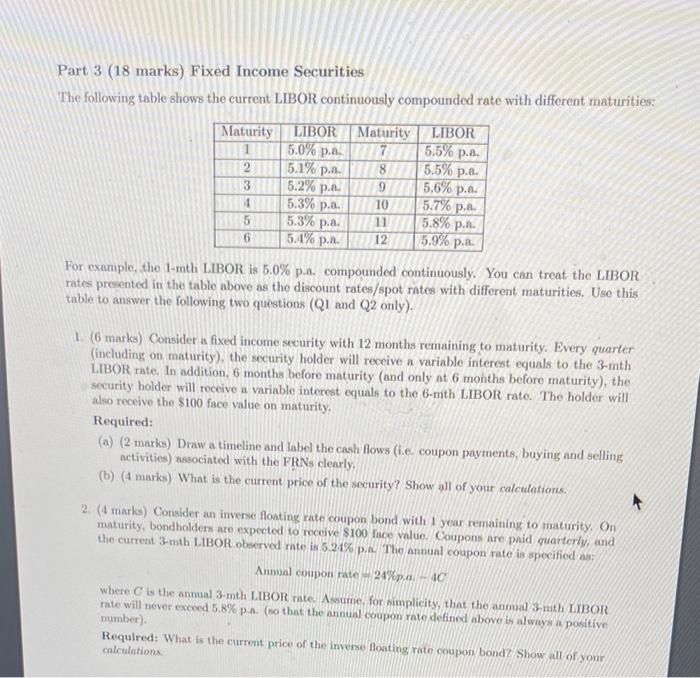 Solved part 3 18 marks fixed income securities the chegg