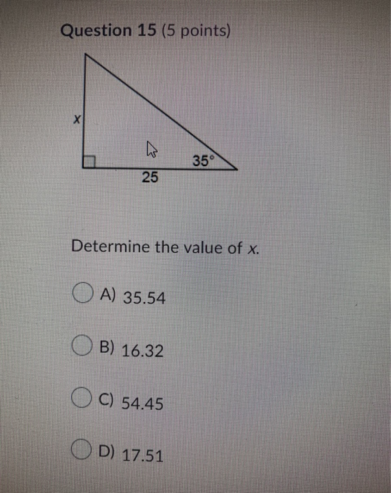 Solved Question 15 (5 points) х 3. 5 25 Determine the value | Chegg.com