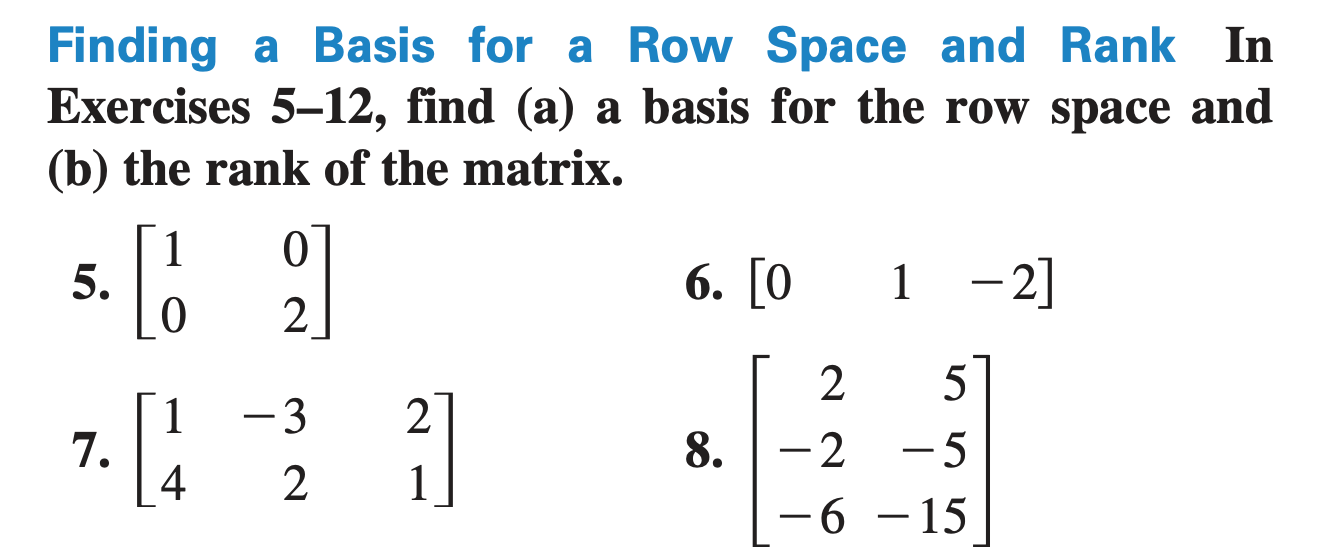 Solved #8 ﻿please. Finding a Basis for a Row Space and Rank | Chegg.com