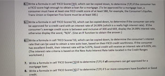 Solved 4. Write a formula in cell 'FICO Scores' H3, which | Chegg.com