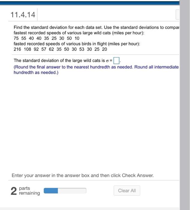 Solved 11.4.14 Find the standard deviation for each data | Chegg.com