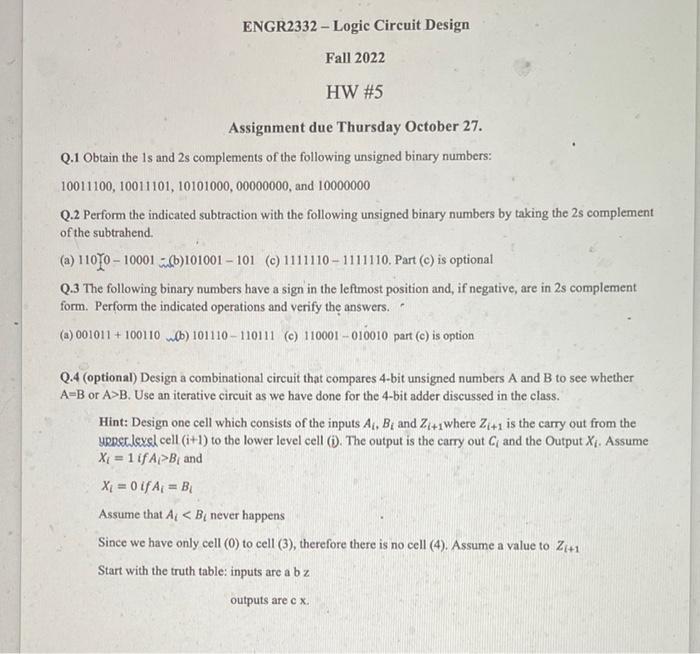 Solved Q 1 Obtain The 1 S And 2 S Complements Of The