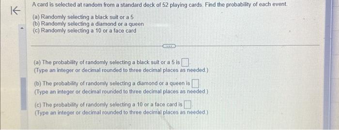 Solved A Card Is Selected At Random From A Standard Deck Of | Chegg.com