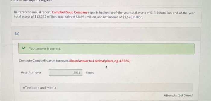 Solved In Its Recent Annual Report, Campbell Soup Company | Chegg.com