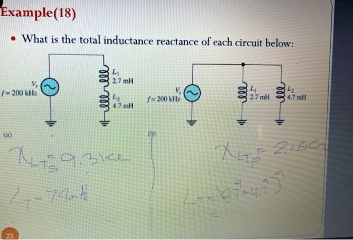 Solved Example(18) • What is the total inductance reactance | Chegg.com