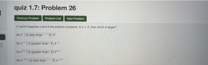 Solved quiz 1.7: Problem 26 Previous Problem Problem List | Chegg.com