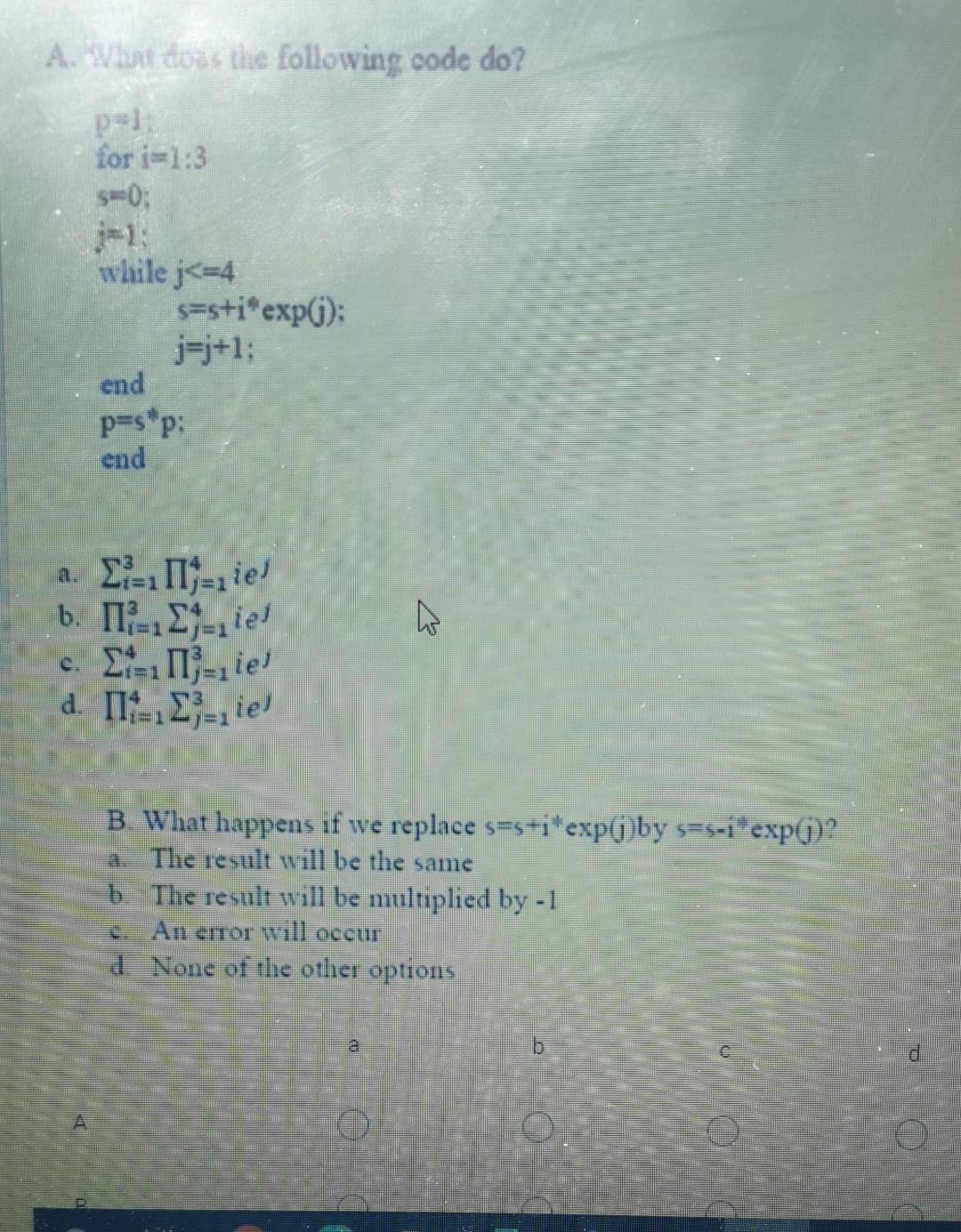Solved A. What does the following code do? p. for i=1:3 30: | Chegg.com