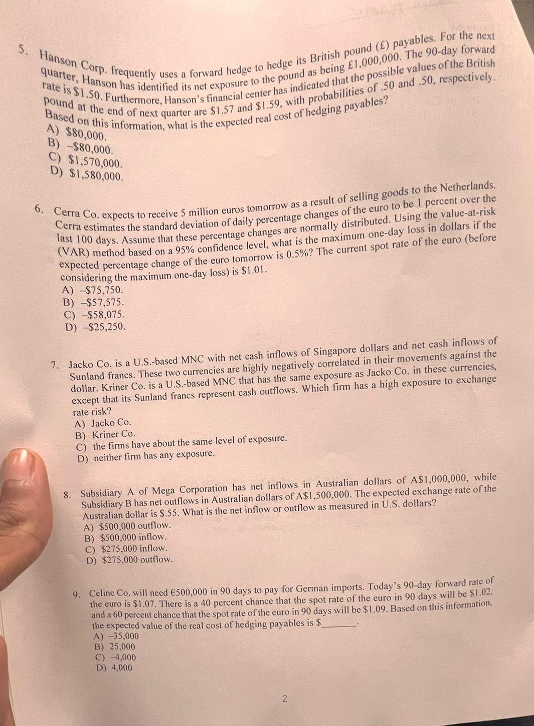 Solved 5. Hanson Corp. frequently quarter, Hanson has | Chegg.com