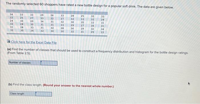 Solved The randomly selected 60 shoppers have rated a new | Chegg.com