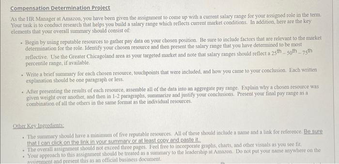 Solved Compensation Determination Project As the HR Manager | Chegg.com