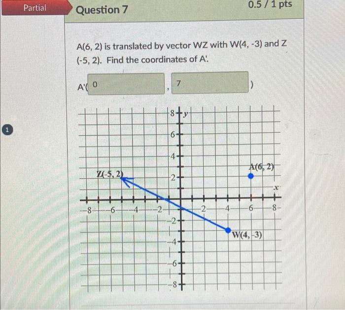 Solved Partial Question 7 0.5 / 1 pts A(6, 2) is translated | Chegg.com