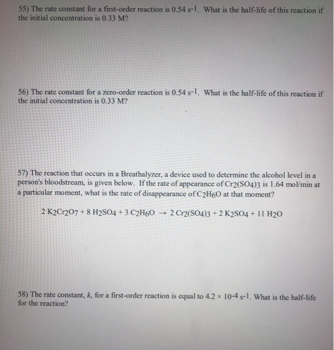 Solved 55) The rate constant for a firstorder reaction is