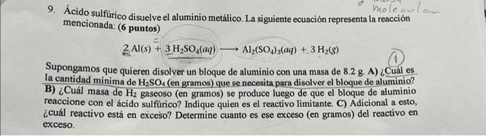 Ácido sulfúrico disuelve el aluminio metálico. La | Chegg.com