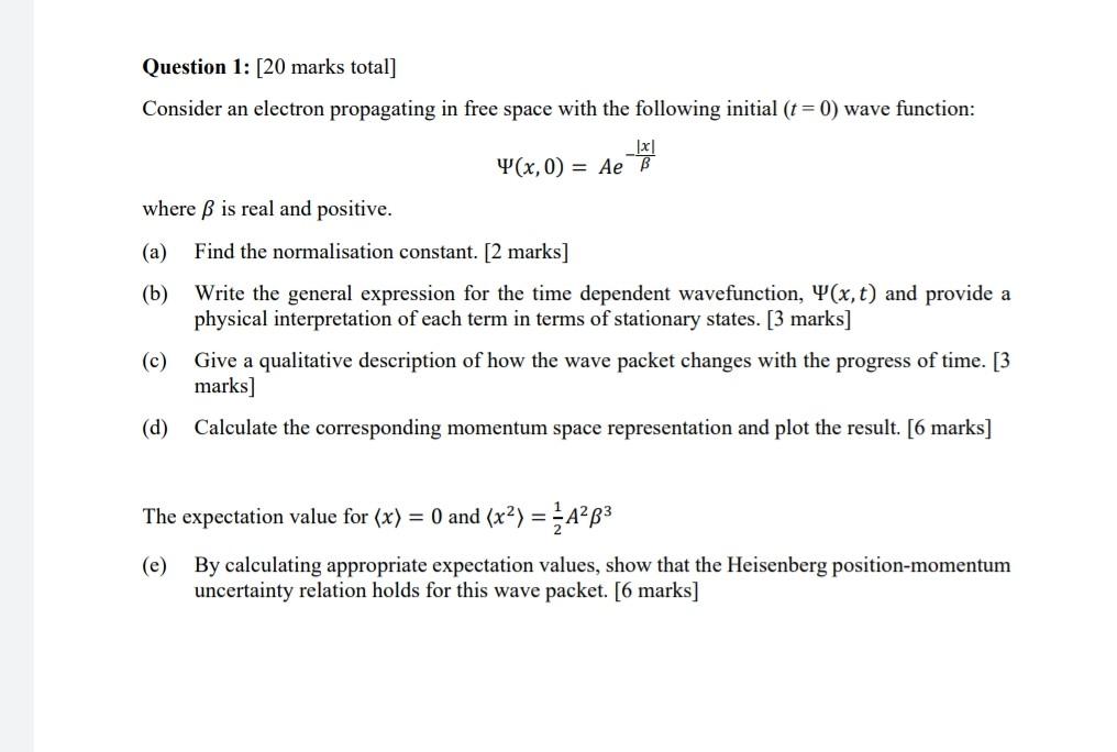 Solved Question 1: [20 marks total] Consider an electron | Chegg.com