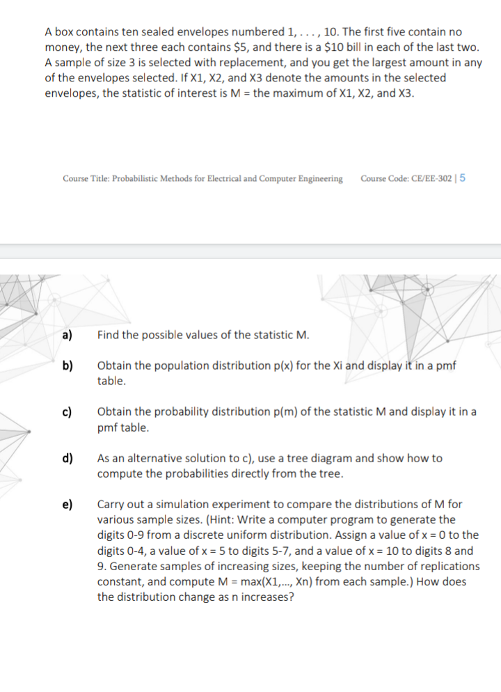 Solved A box contains ten sealed envelopes numbered 1,...,